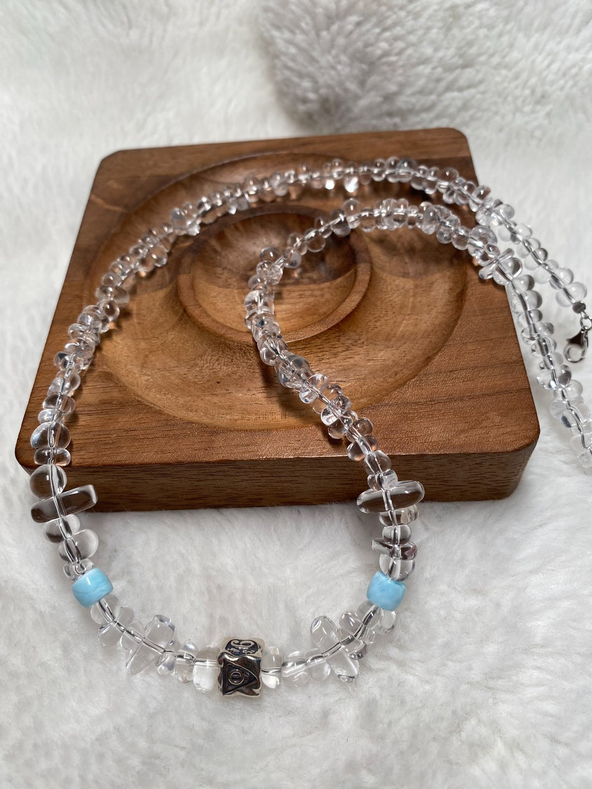 White Crystal Candy Bead Necklace with Larimar