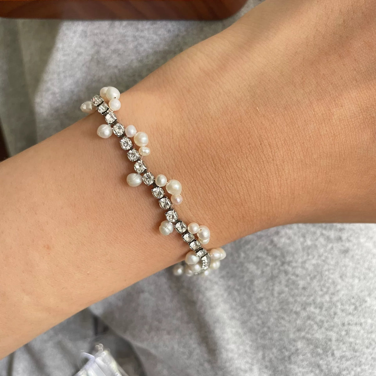 Natural Pearl Titanium Steel Lace Bracelet