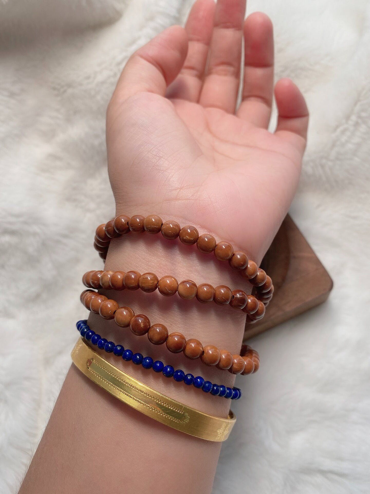 Three-Wrap Stone Bracelet with Lapis Heart Pendant