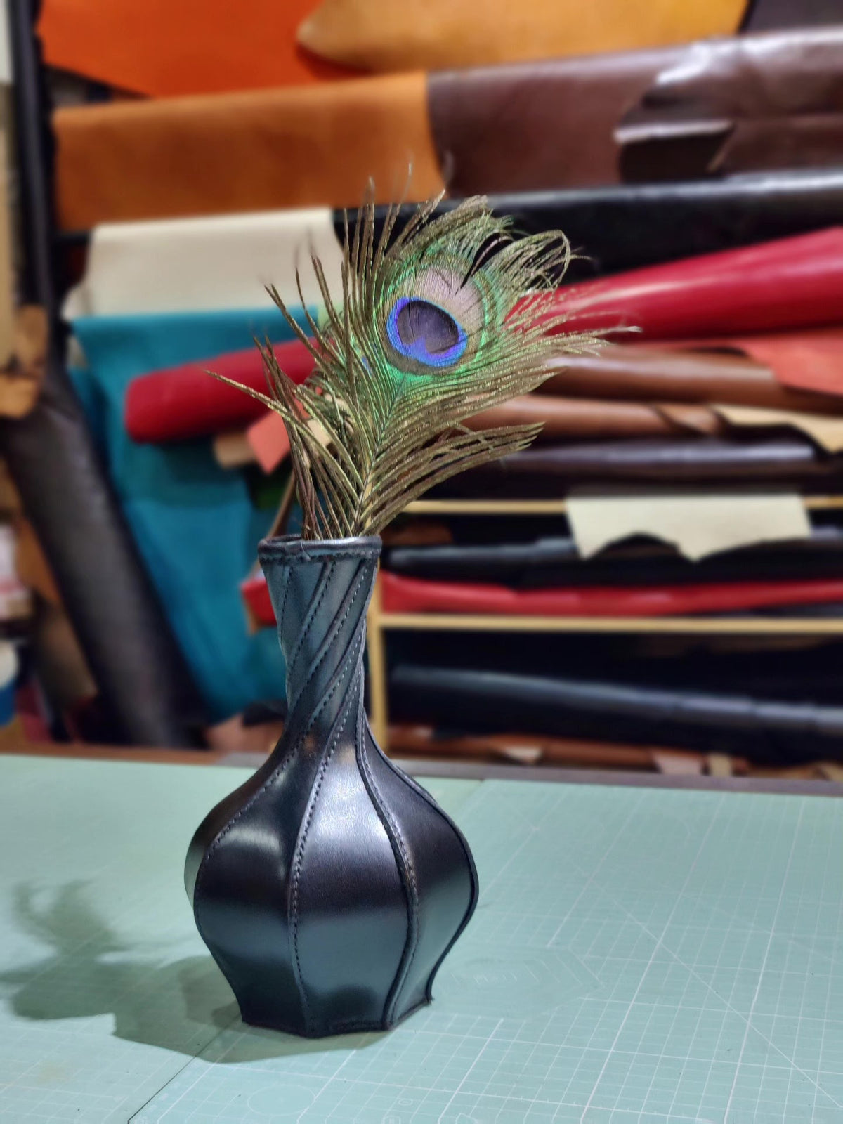 Twisted Leather Vase Handcrafted Sculptural Decor