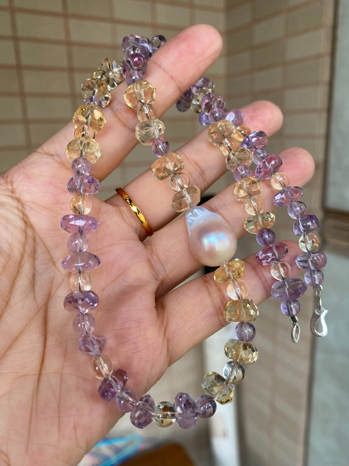 Amethyst Citrine Faceted Bead Necklace