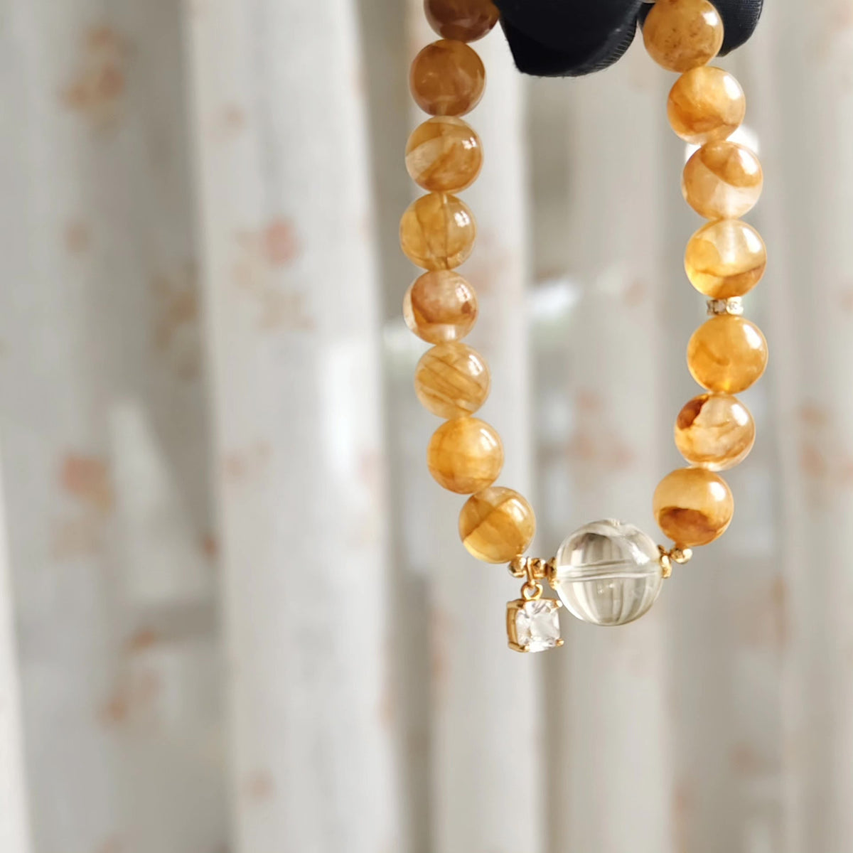 Braccialiale in Cristallo Giallo Fiore con Perle da 9.3mm