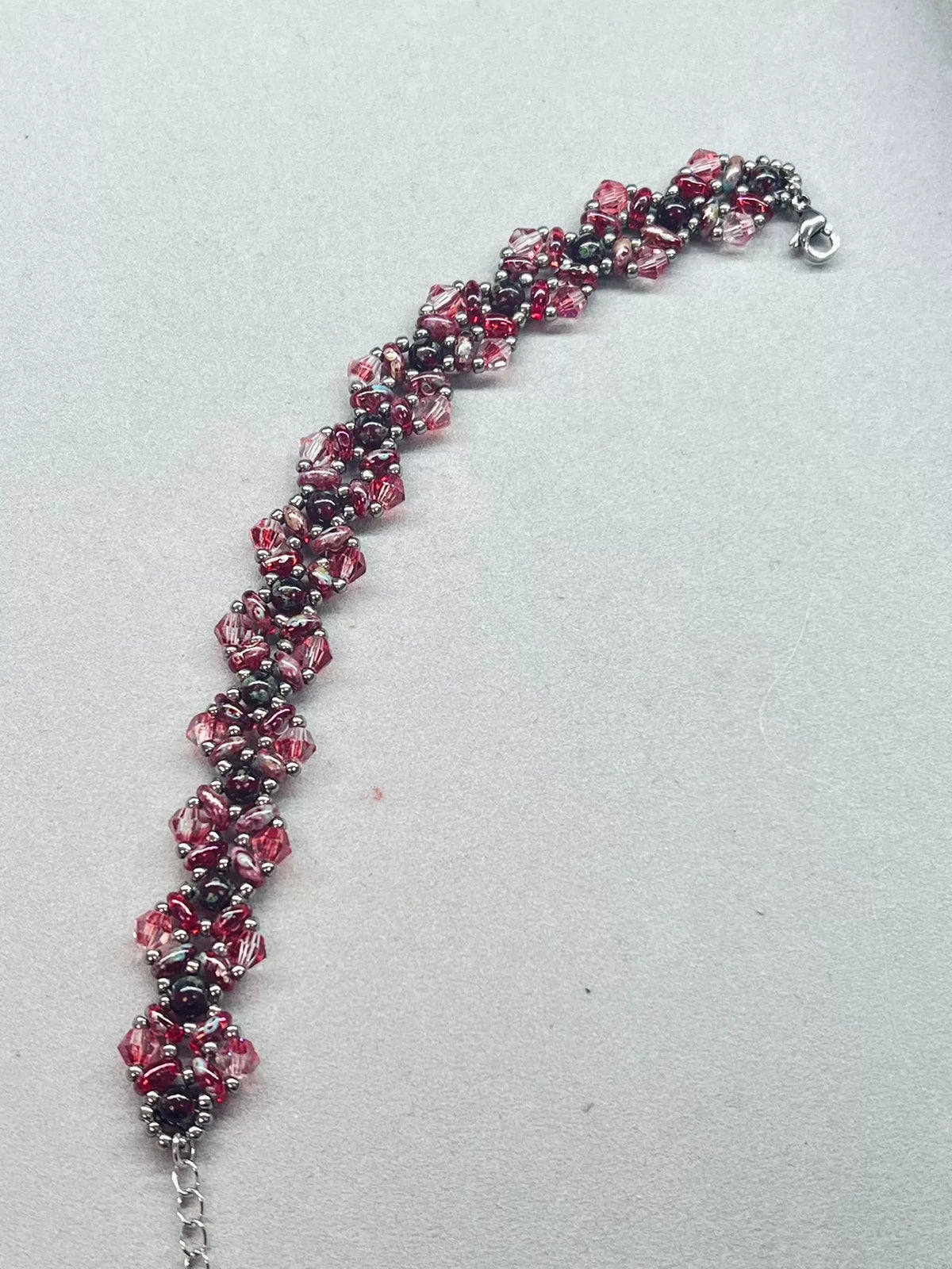 Gothic Red Beaded Bracelet Crystal Cluster