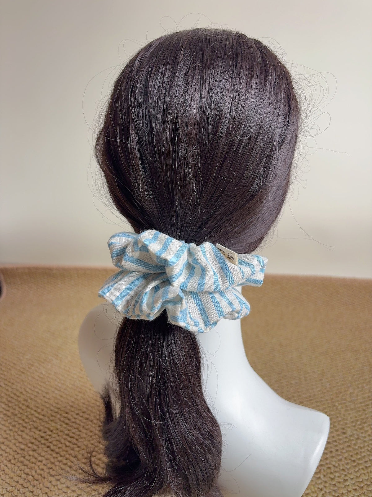 Handmade Gray Blue Striped Hair Tie