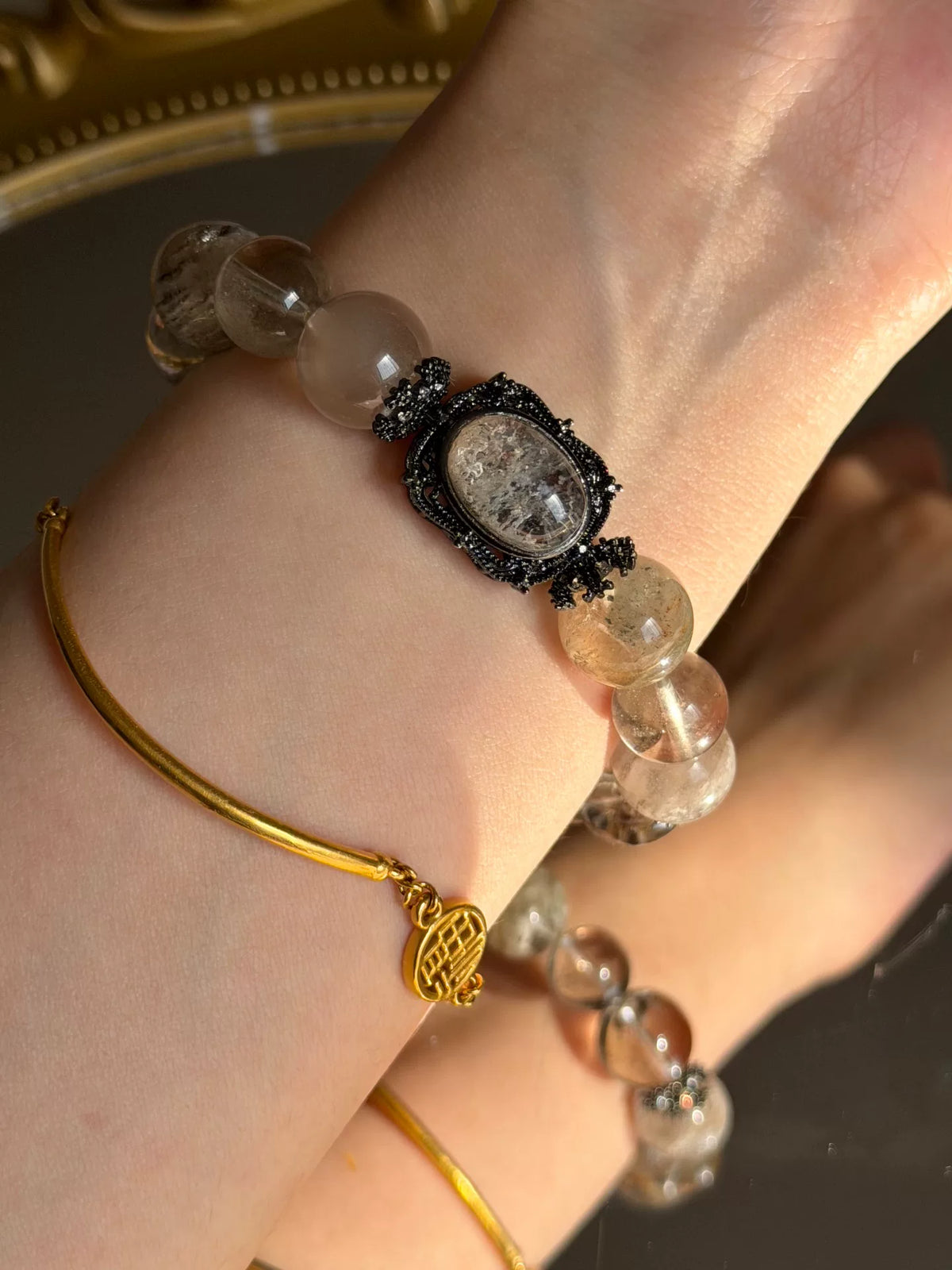 Natürliches Rauch-Phantom-Quarz Kristallarmband