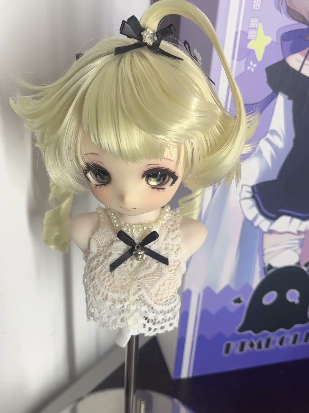 Pale Blonde Doll Wig with Curled Ponytail