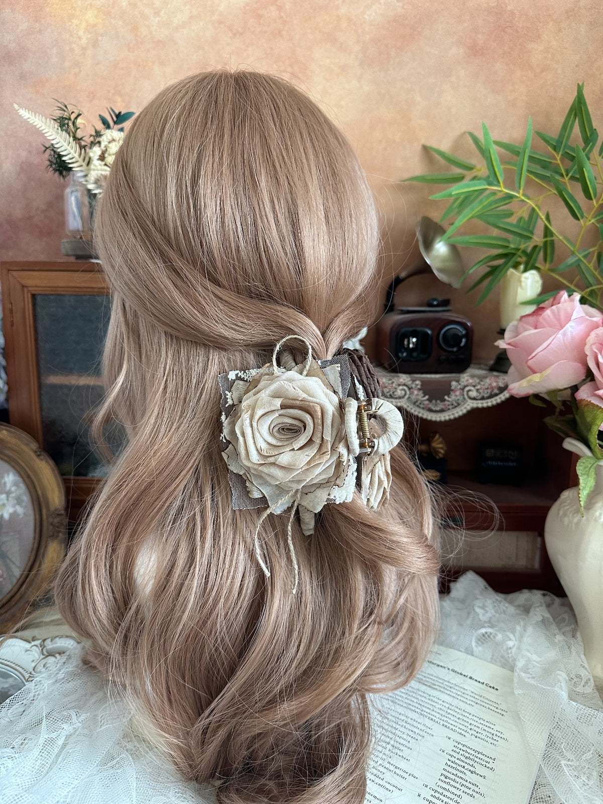 Handmade Fabric Rose Hair Claw Clip