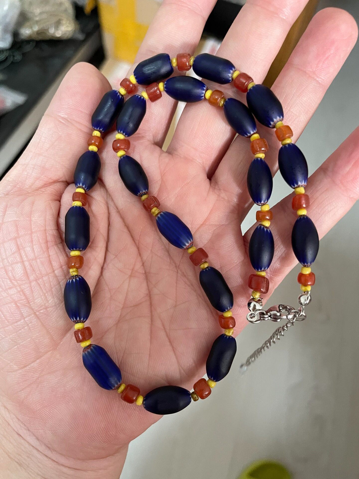 Matte Blue Glass Beaded Necklace