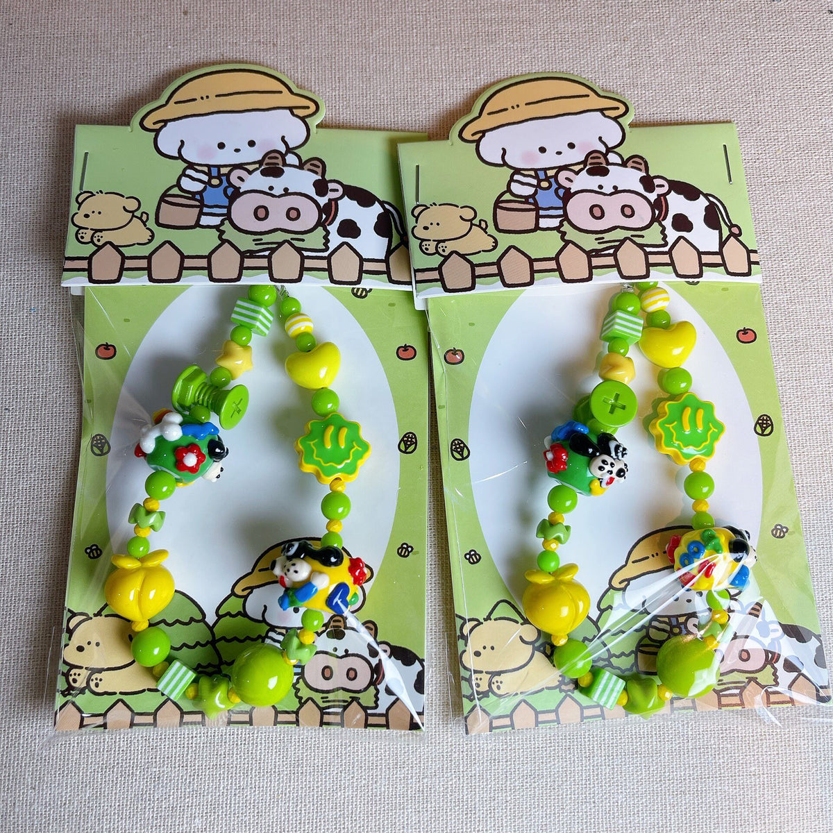 Handpainted Bead Phone Charm Yellow Green