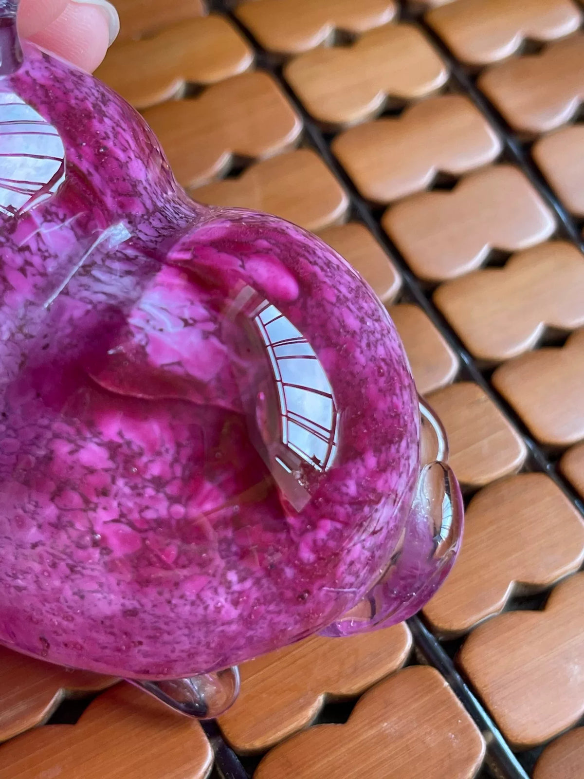 Vintage Glass Pig Figurine Pink Magenta