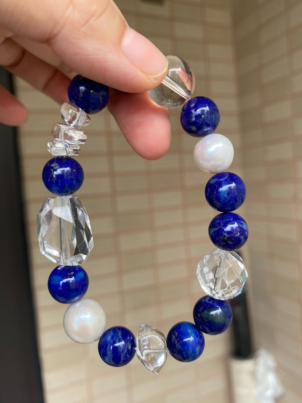 Lapis Lazuli Crystal Pearl Bracelet