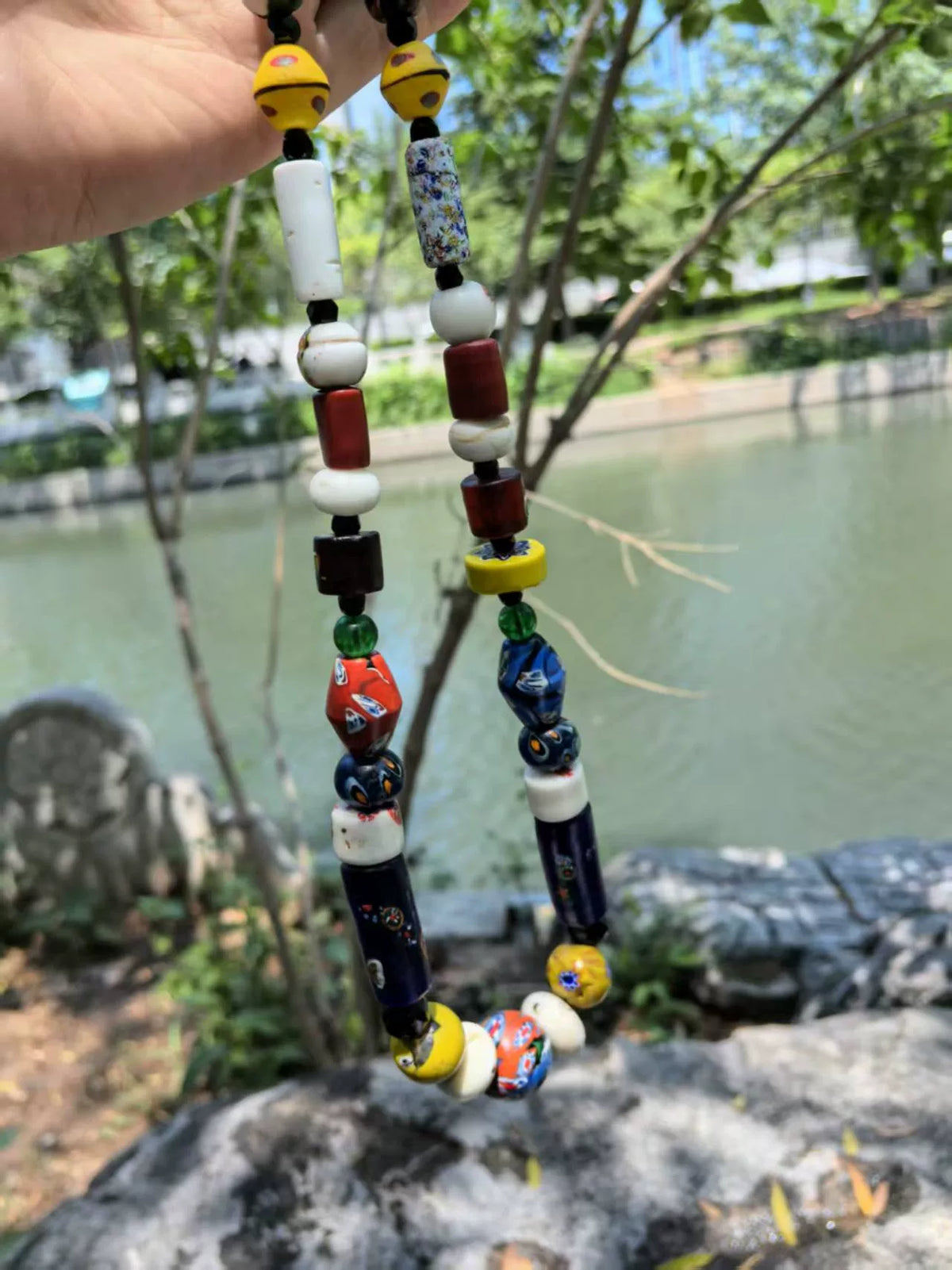 Collana Lunga in Vetro Nepalese Multicolore