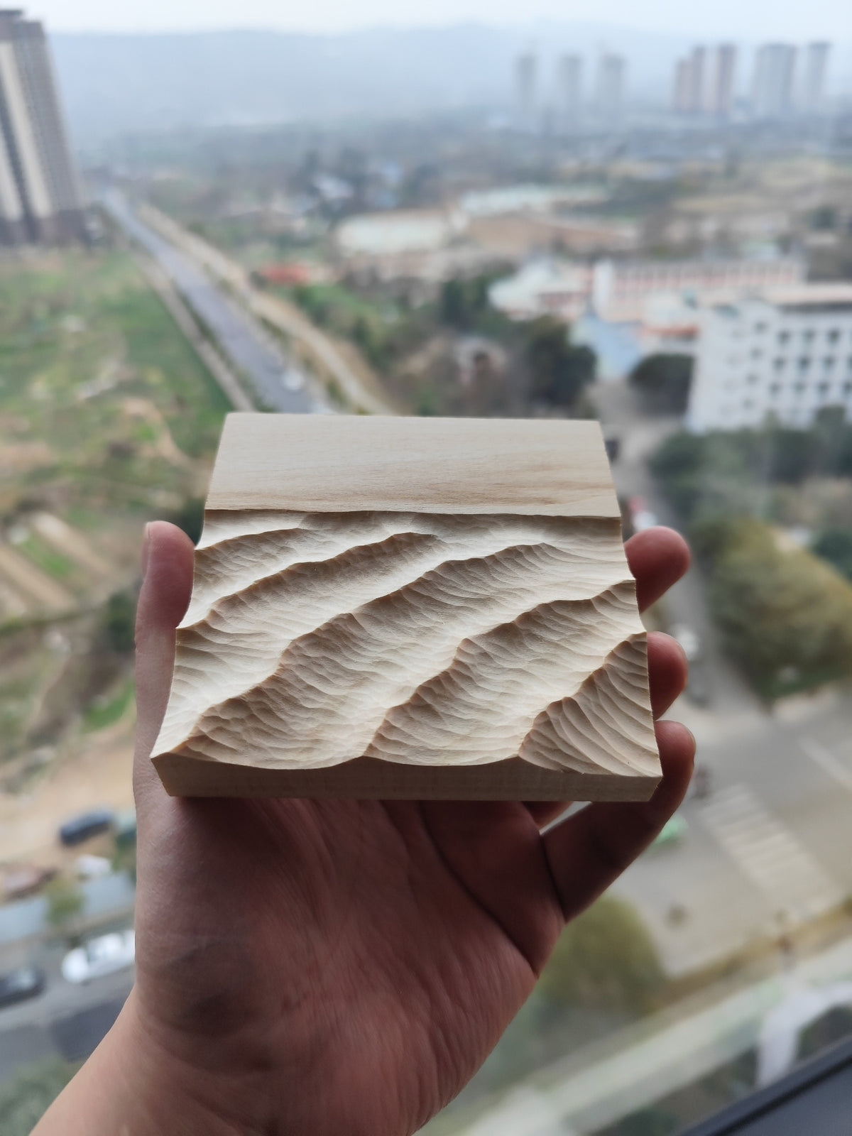 Handcarved Linden Wood Wave Relief Sculpture