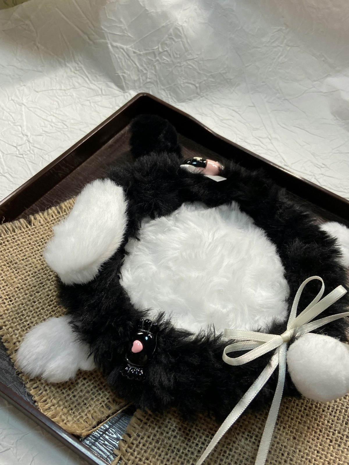 Black White Rabbit Ear Plush Coaster