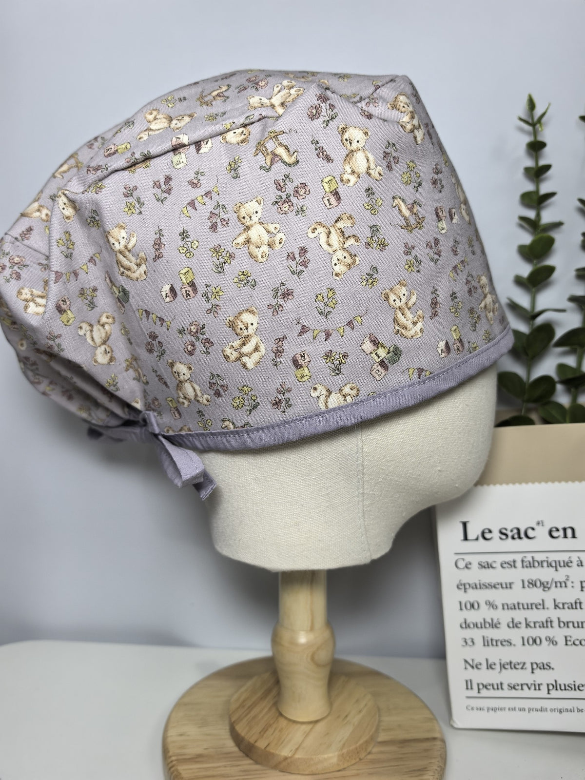 Lavender Cotton Teddy Bear Print Surgical Cap