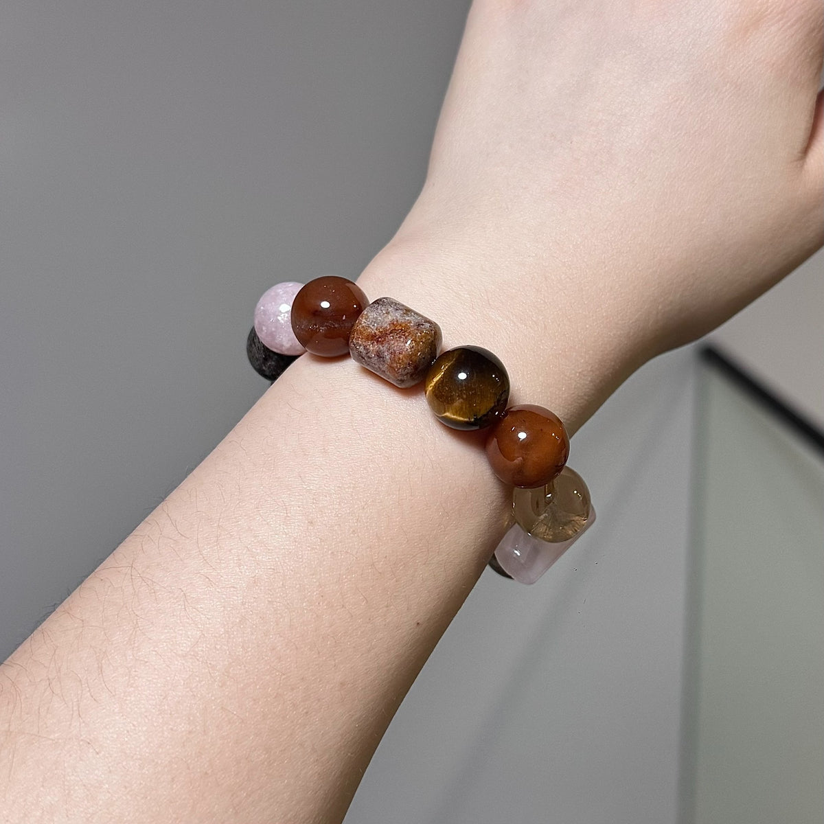 Bracciale a Perle di Cristallo e Gemme Miste 14mm
