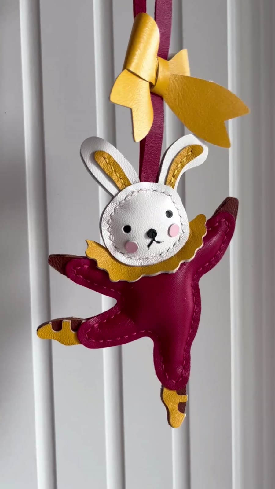 Dancing Rabbit Pendant Red Leather
