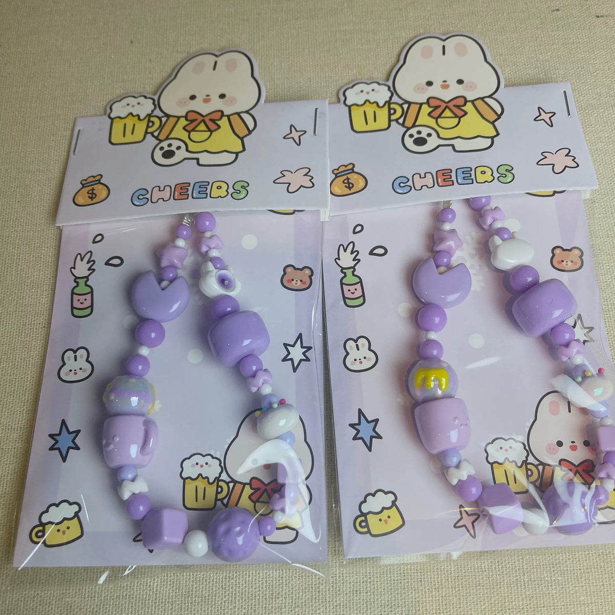 Corrente de Telemóvel e Chaveiro de Contas de Urso Roxo