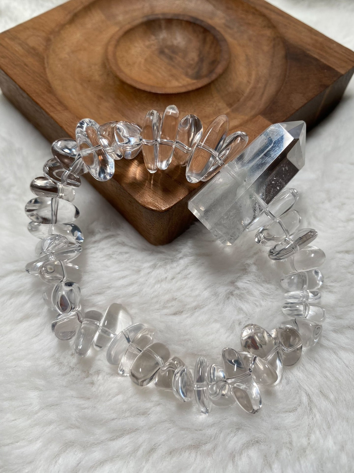White Quartz Rabbit Hair Crystal Point Bracelet