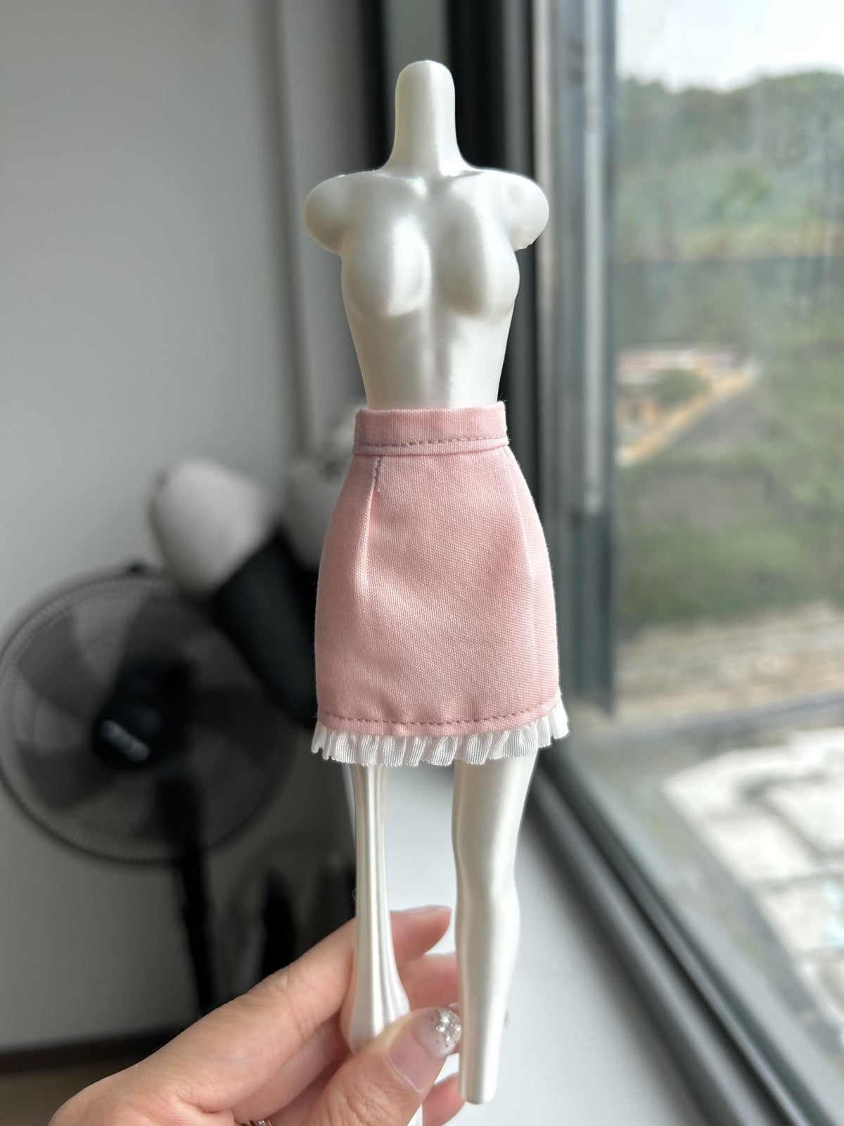 Miniature Pink Skirt with White Ruffled Trim