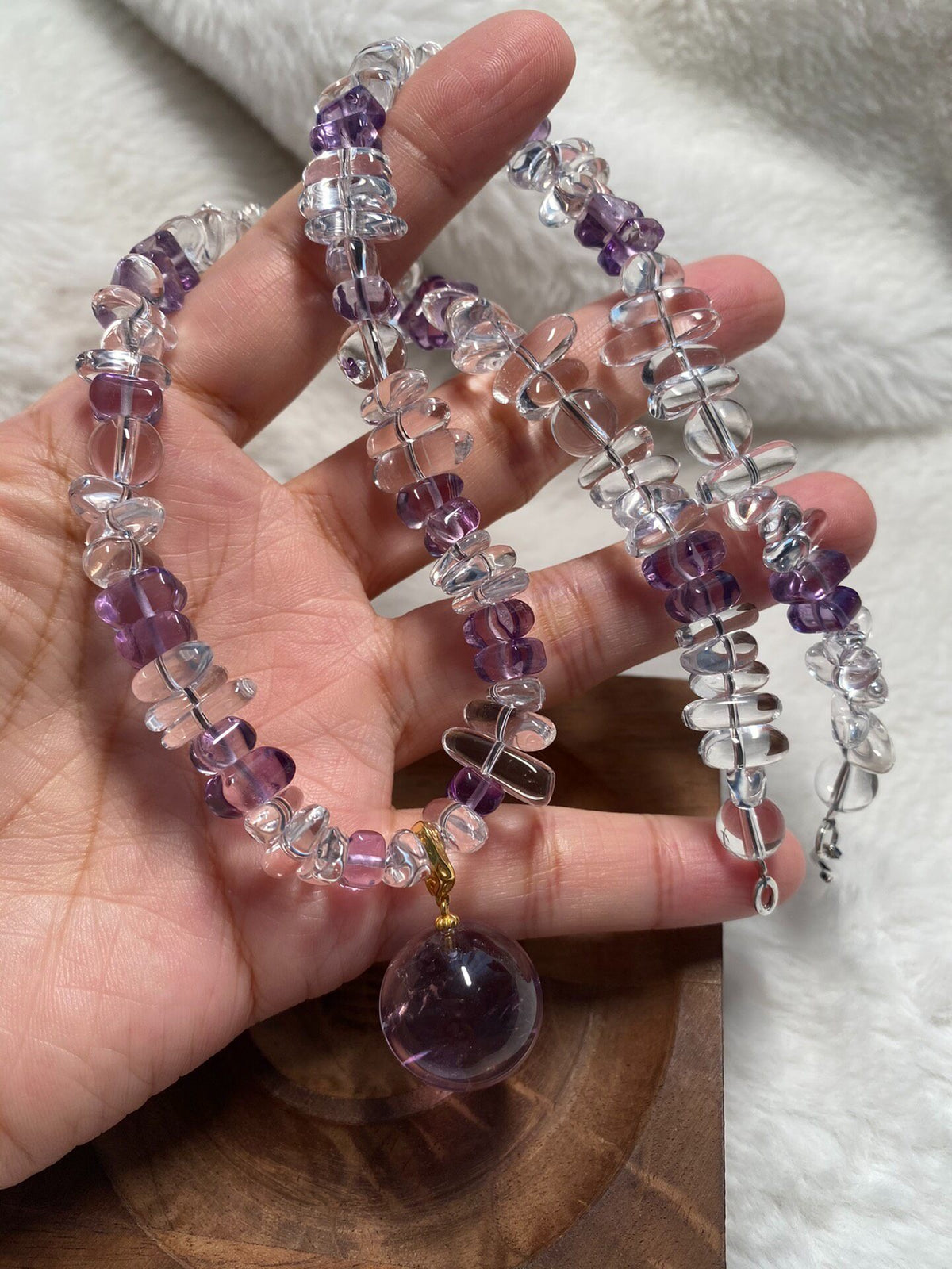 Amethyst White Crystal Beaded Necklace