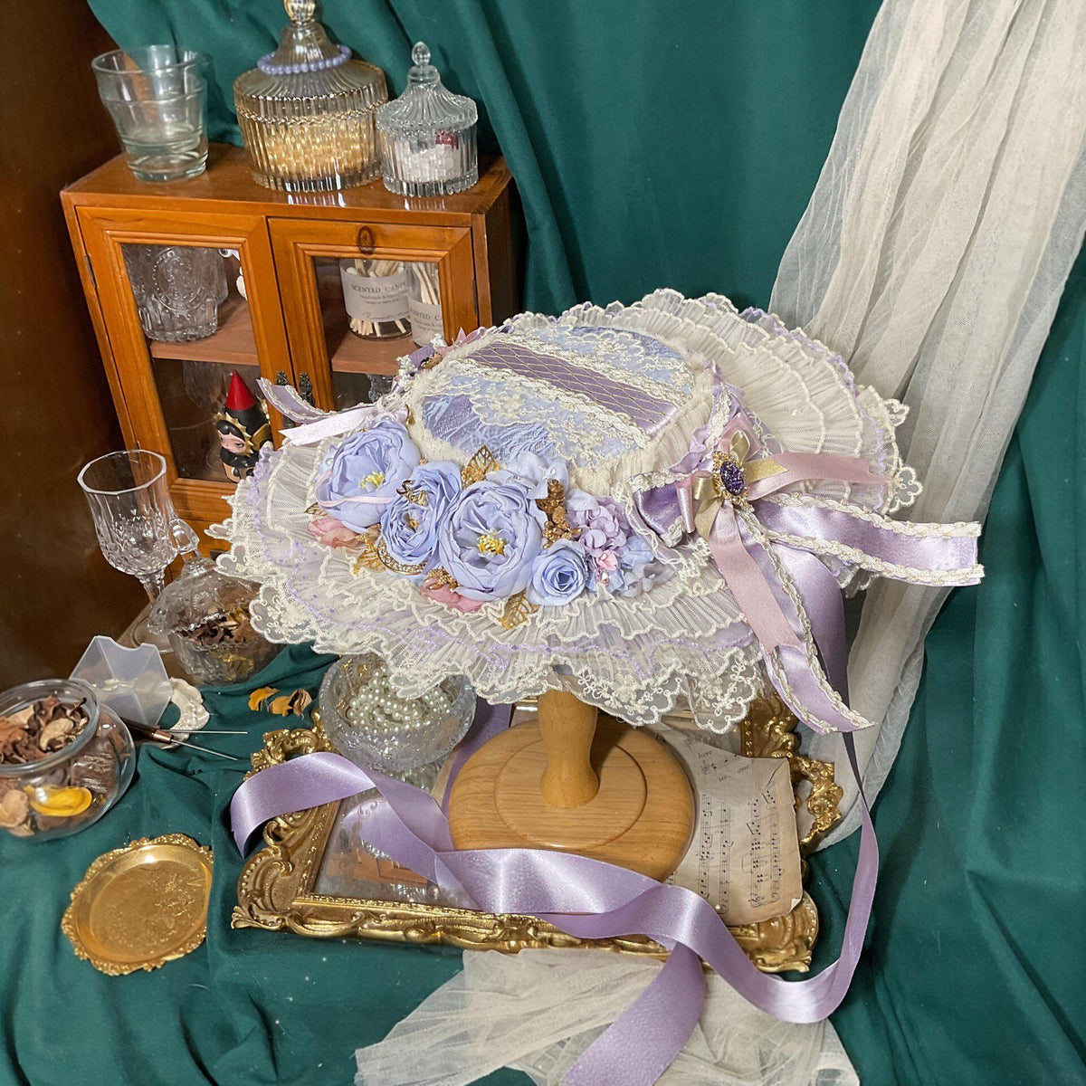Lavender Lace Lolita Flat Hat Bonnet