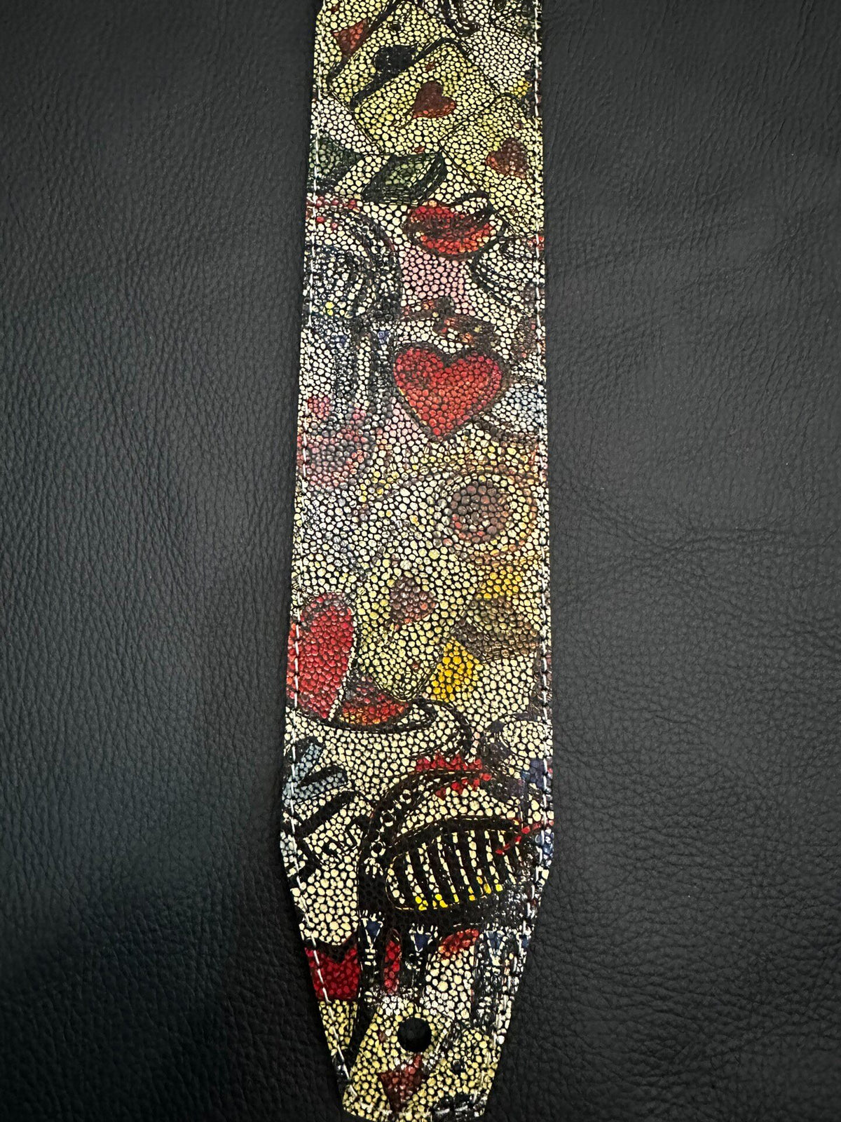 Colorblocked Cowhide Leather Guitar Strap