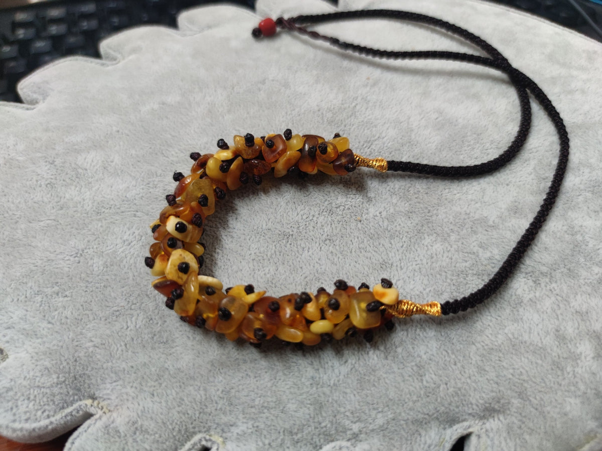 Handwoven Amber Beeswax Multi-Stone Necklace