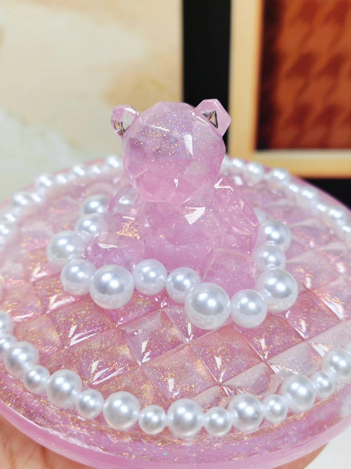 Pink Resin Bear Lidded Storage Container