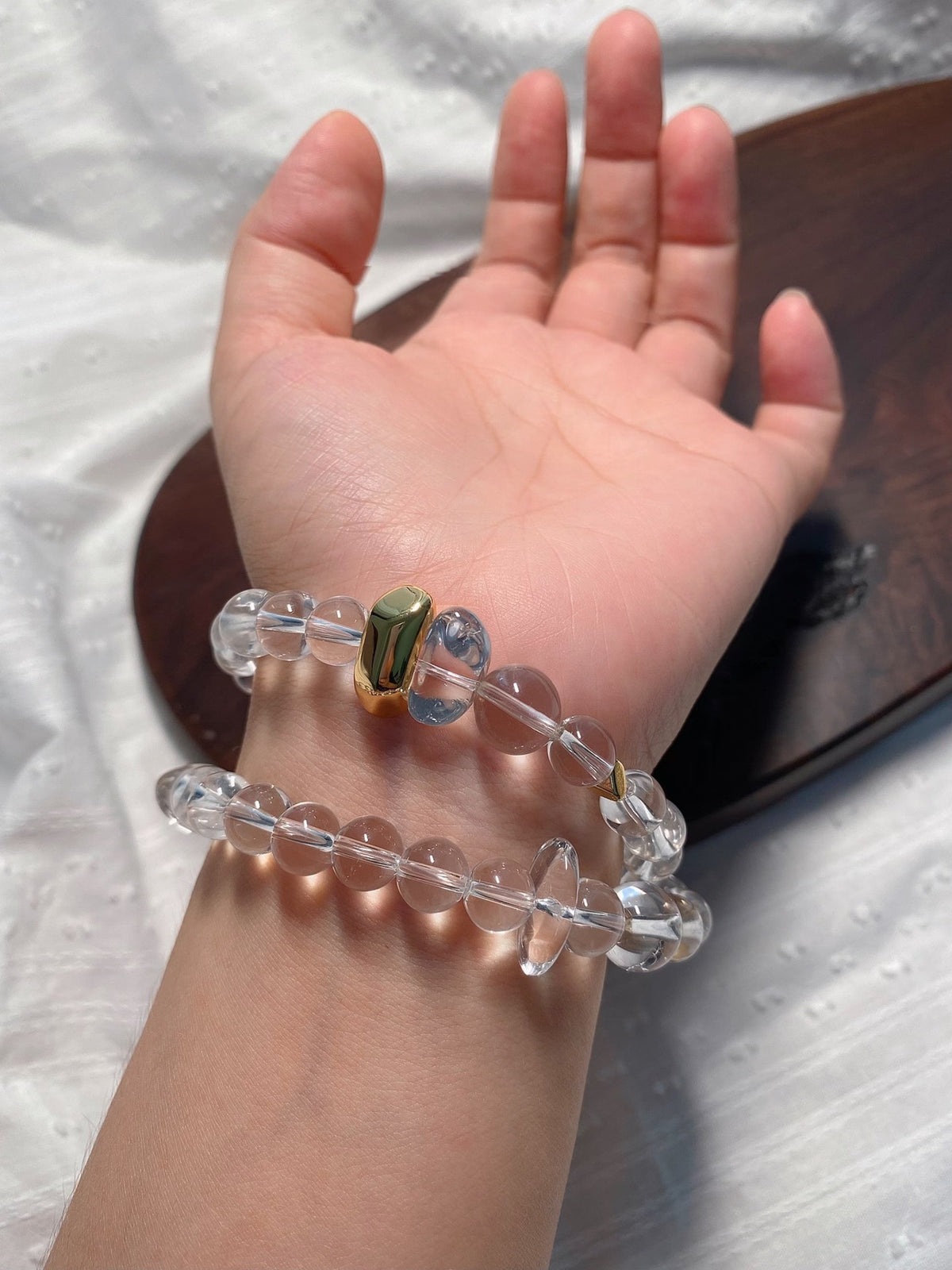 Clear Quartz Double Loop Beaded Bracelet
