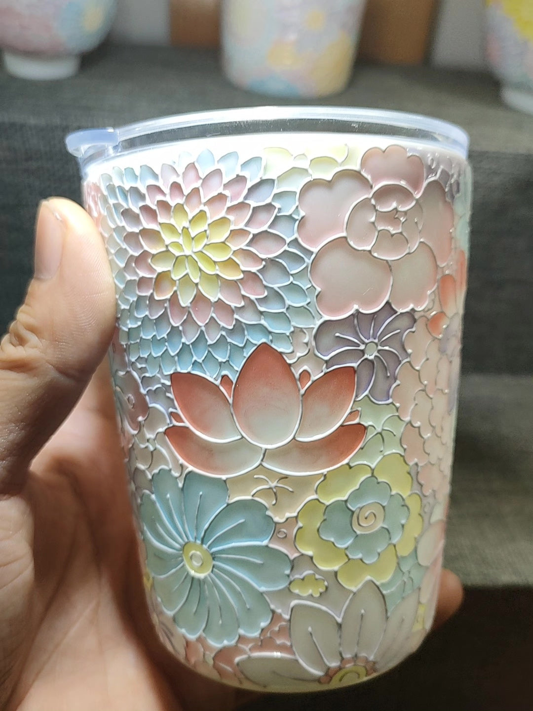Hand Painted Floral Ceramic Travel Tumbler