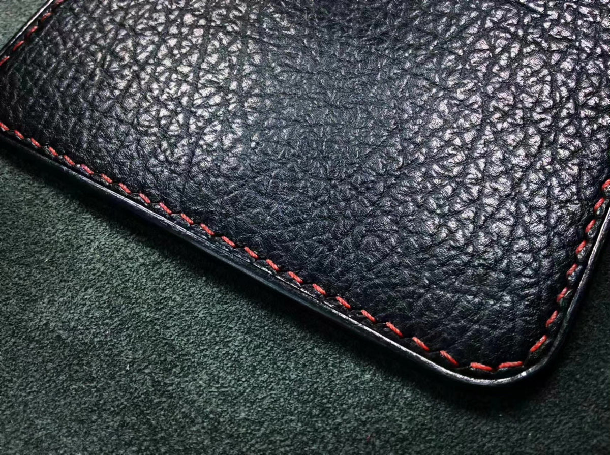 Black Pebbled Leather Bifold Card Wallet