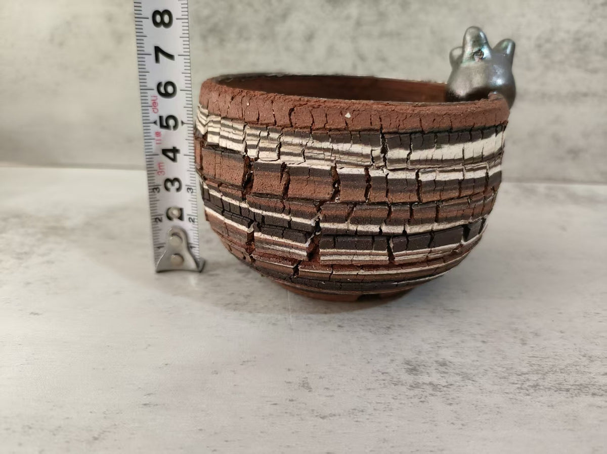 Handcrafted Ceramic Bowl with Cat Figurine