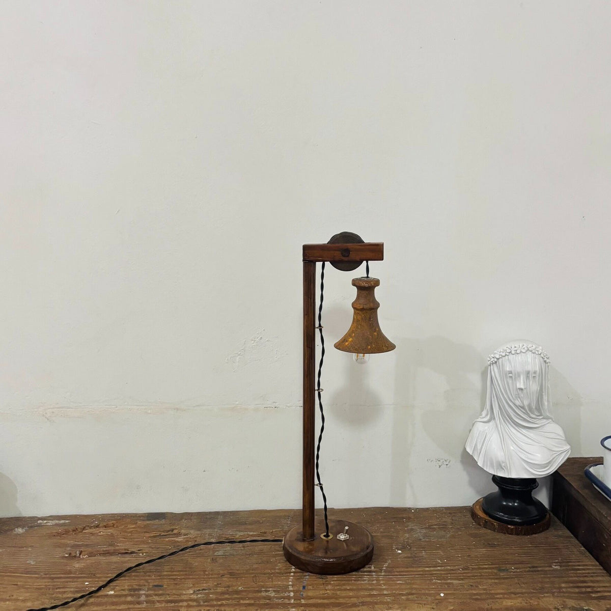Vintage Wooden Desk Lamp with Warm Light
