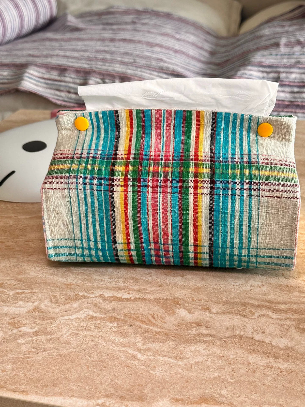 Copriportafazzoletti in cotone plaid arcobaleno artigianale