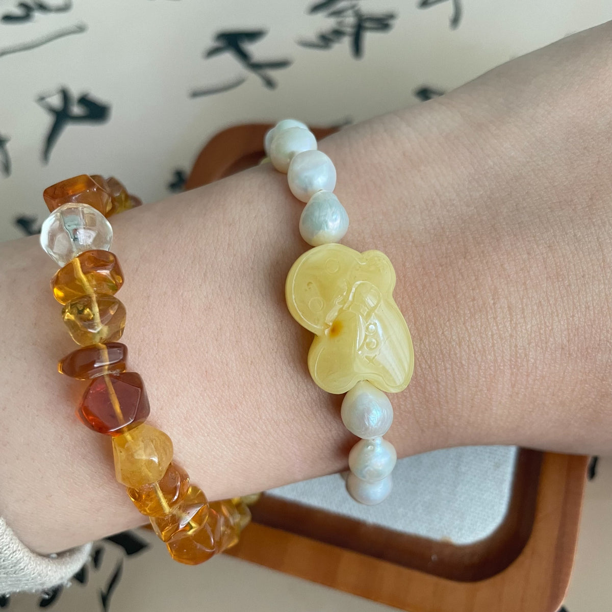 Amber Gingerbread Man Baroque Pearl Bracelet