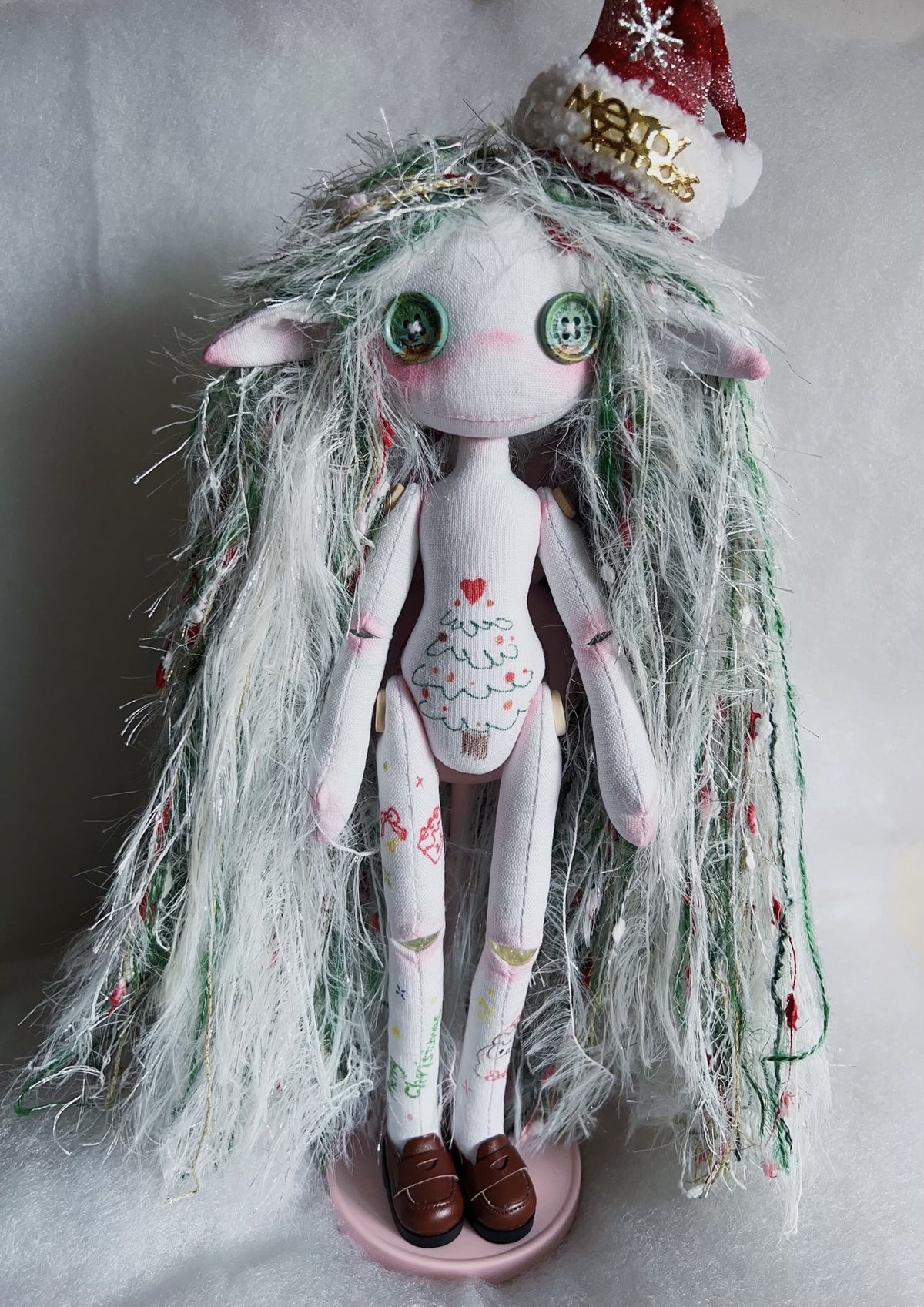 Handmade Cloth Christmas Doll with Tree Embroidery