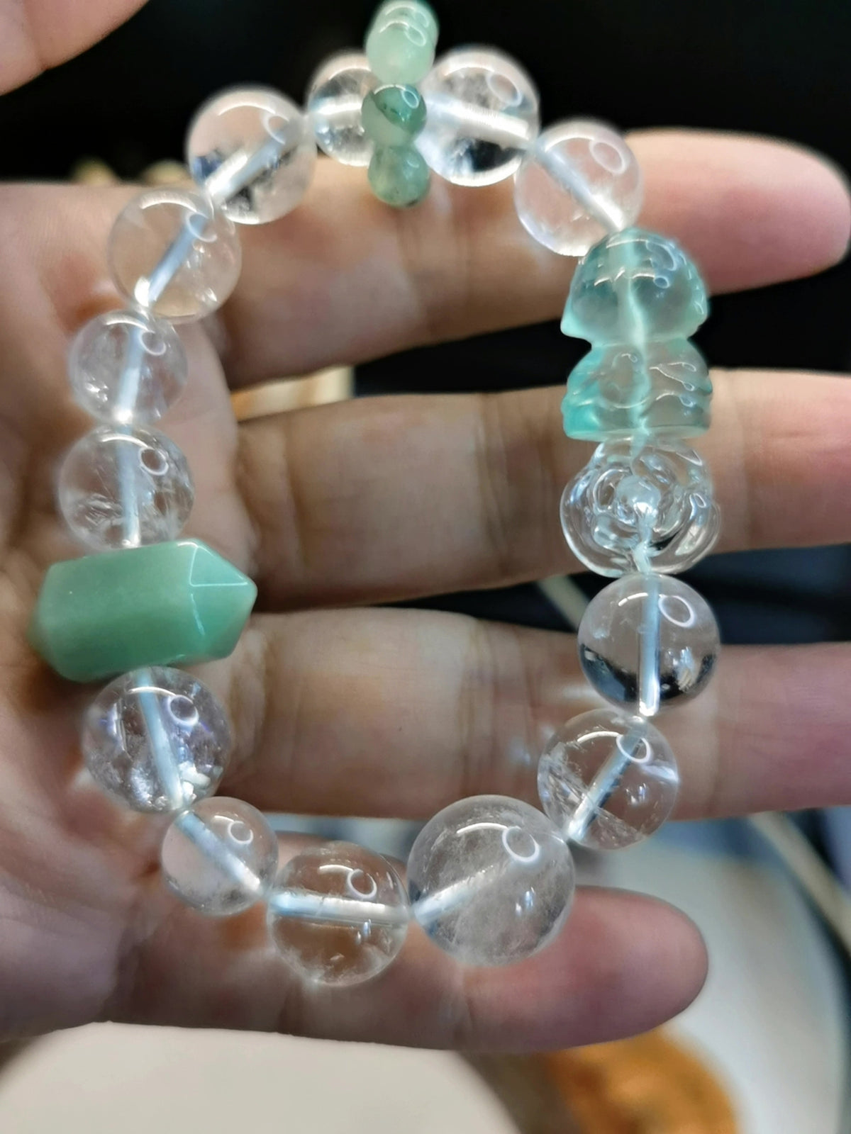 Bracelet en cristal quartz blanc et fluorite verte