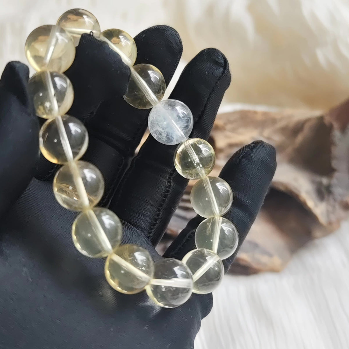 Citrin Perlenarmband in Bambusgrün 13mm