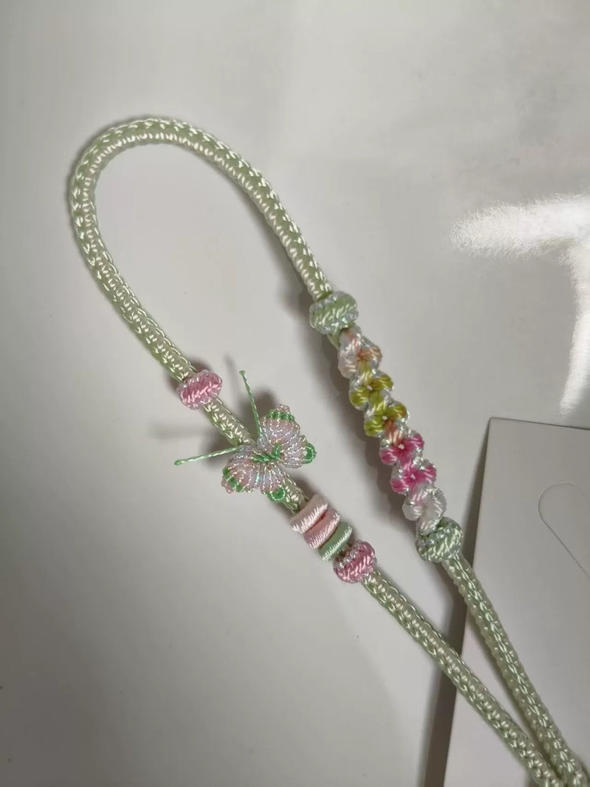 Handmade Braided Phone Lanyard Pastel Pink Green