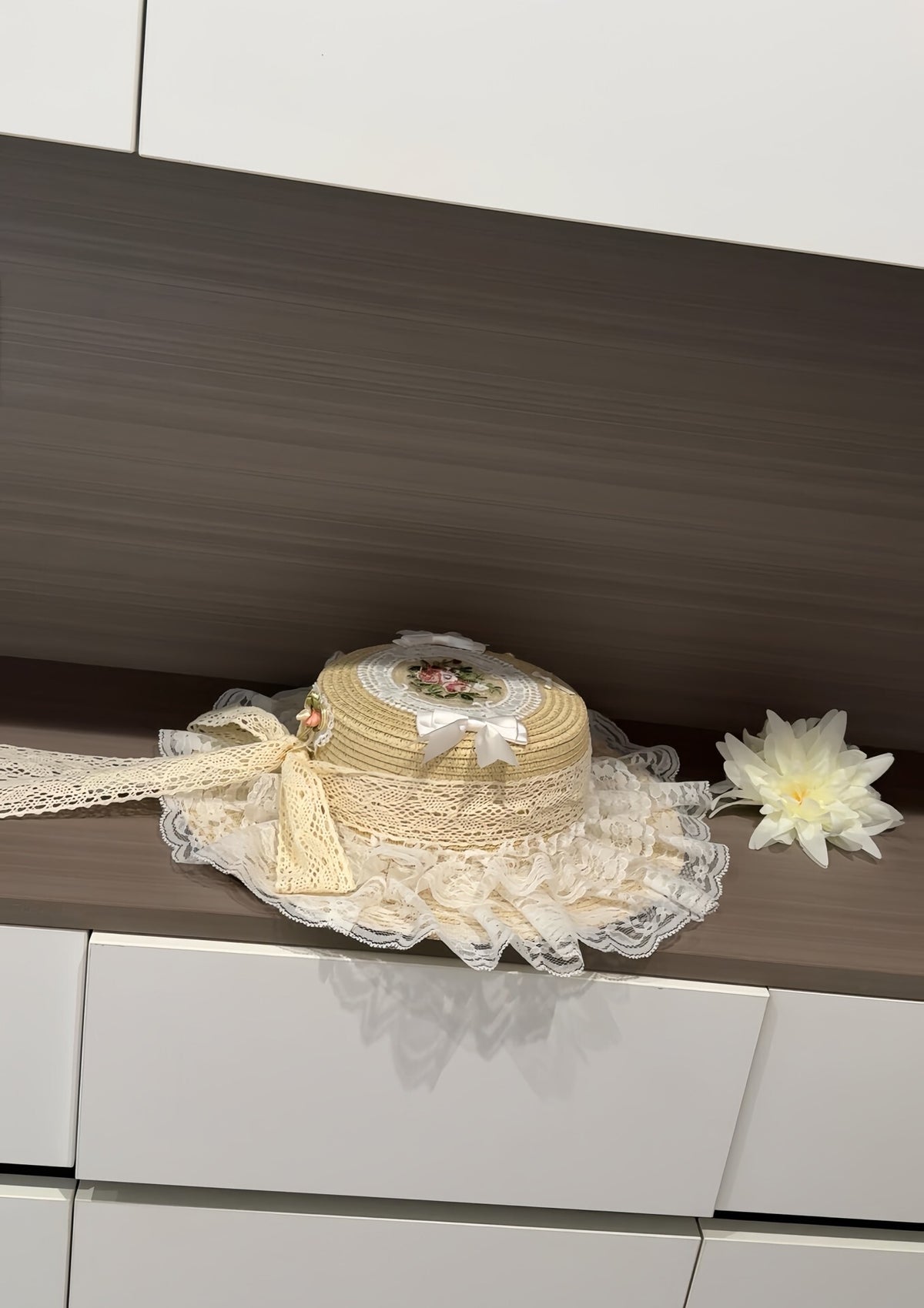Lolita Straw Hat with Lace Brim
