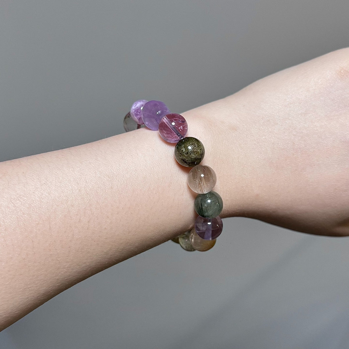 Amethyst Green Phantom Gold Titanium Crystal Bracelet