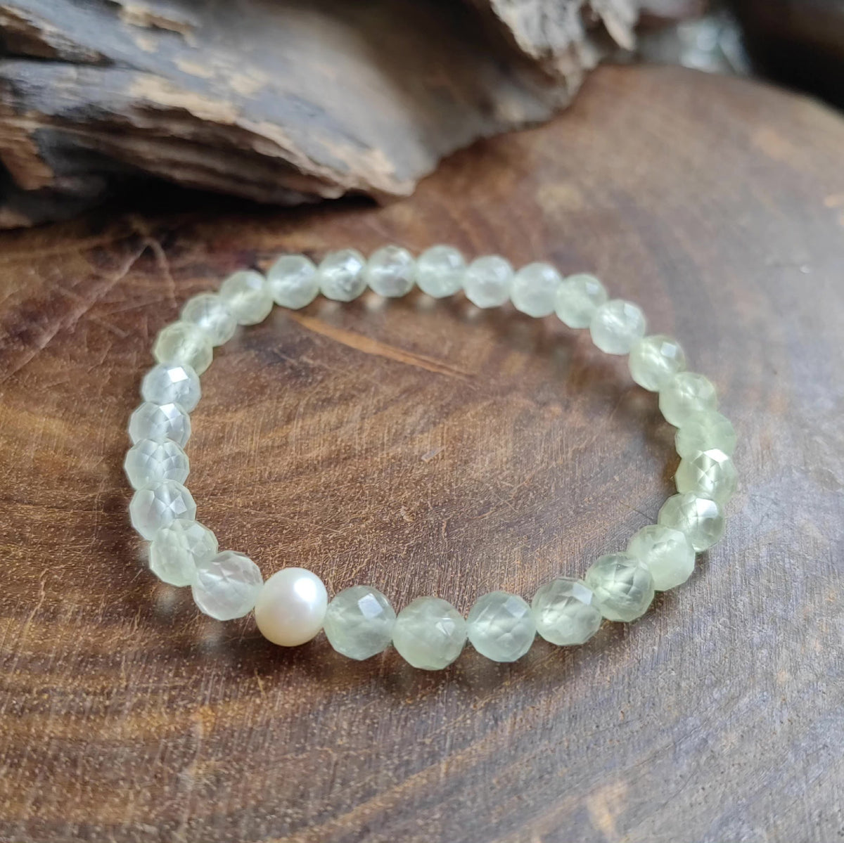 Prehnite Beaded Bracelet Pale Green
