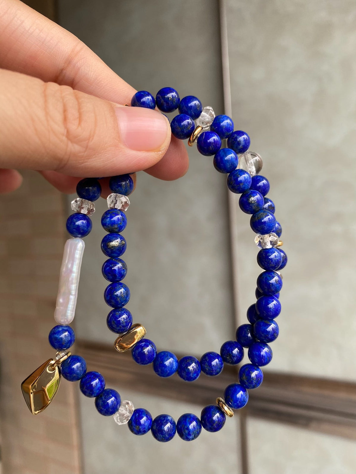 Lapis Lazuli Crystal Double Loop Bracelet