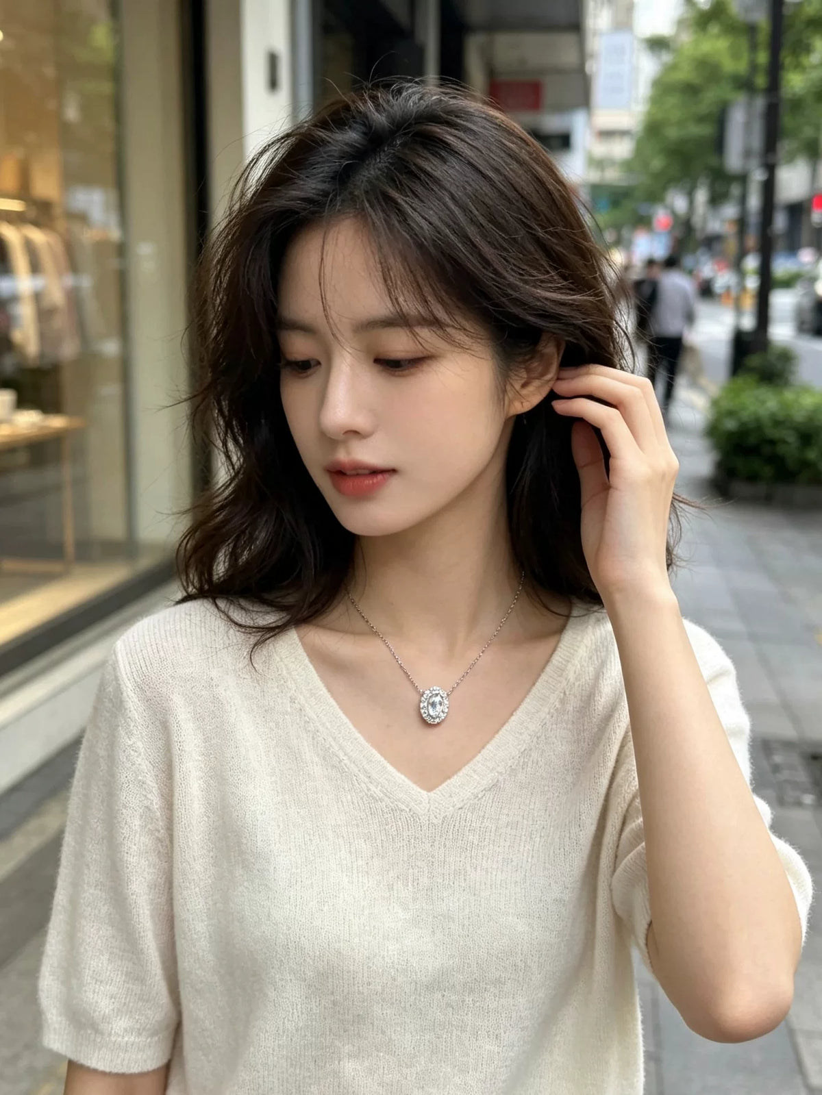 Collier Halo Ovale Or V plaqué rhodium