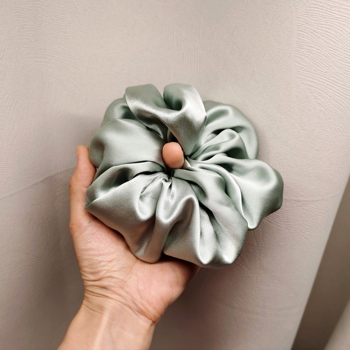 Wide Satin Hair Scrunchie Sage Green