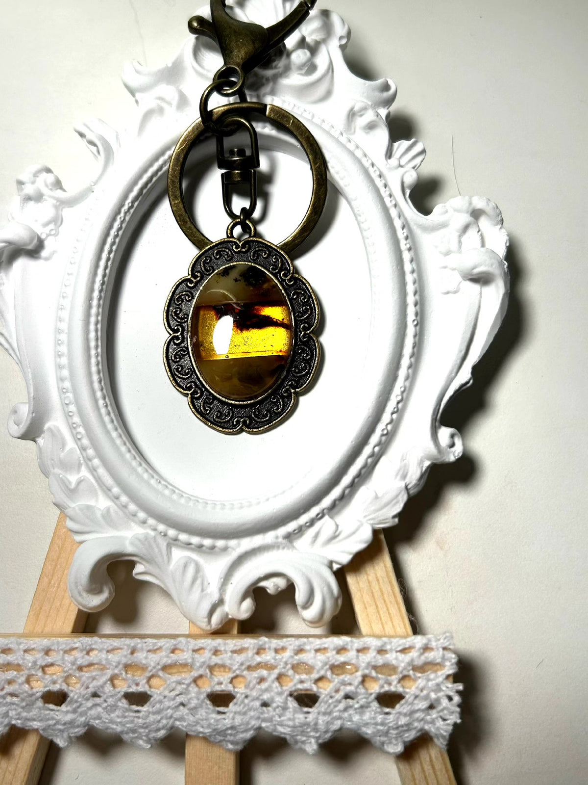Amber Beeswax Keychain with Bronze Frame