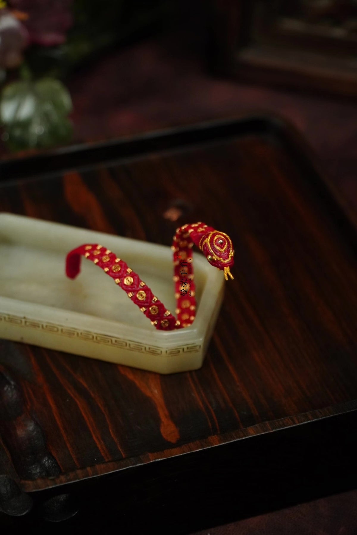 Handwoven Red Snake Bracelet with Gold Coins