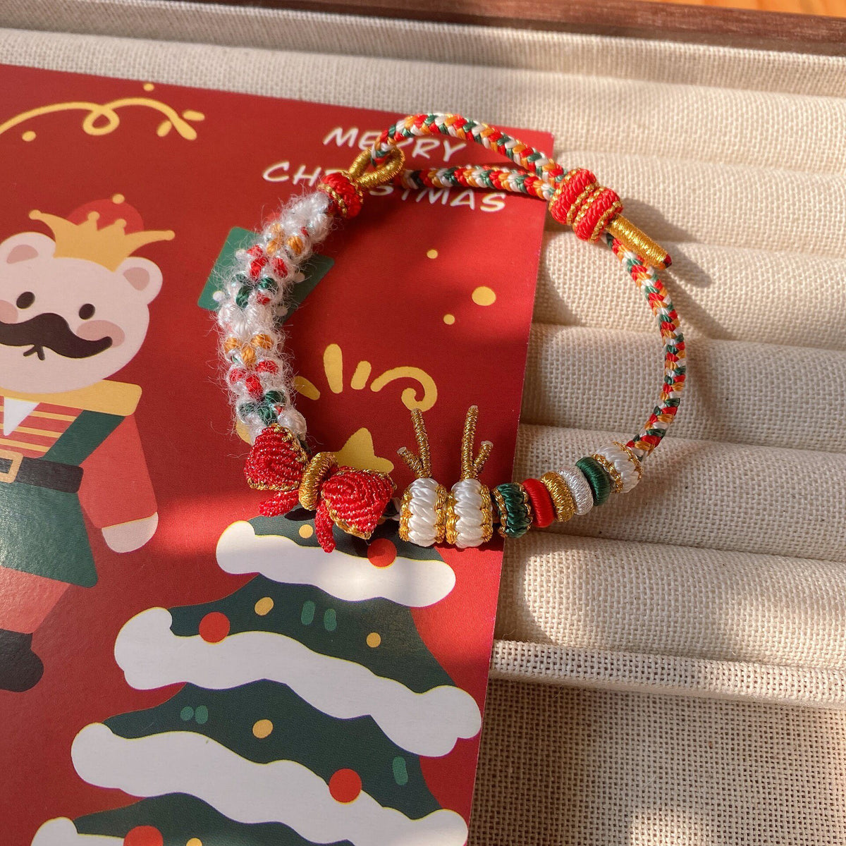 Christmas Bracelet with Bow and Reindeer Knots
