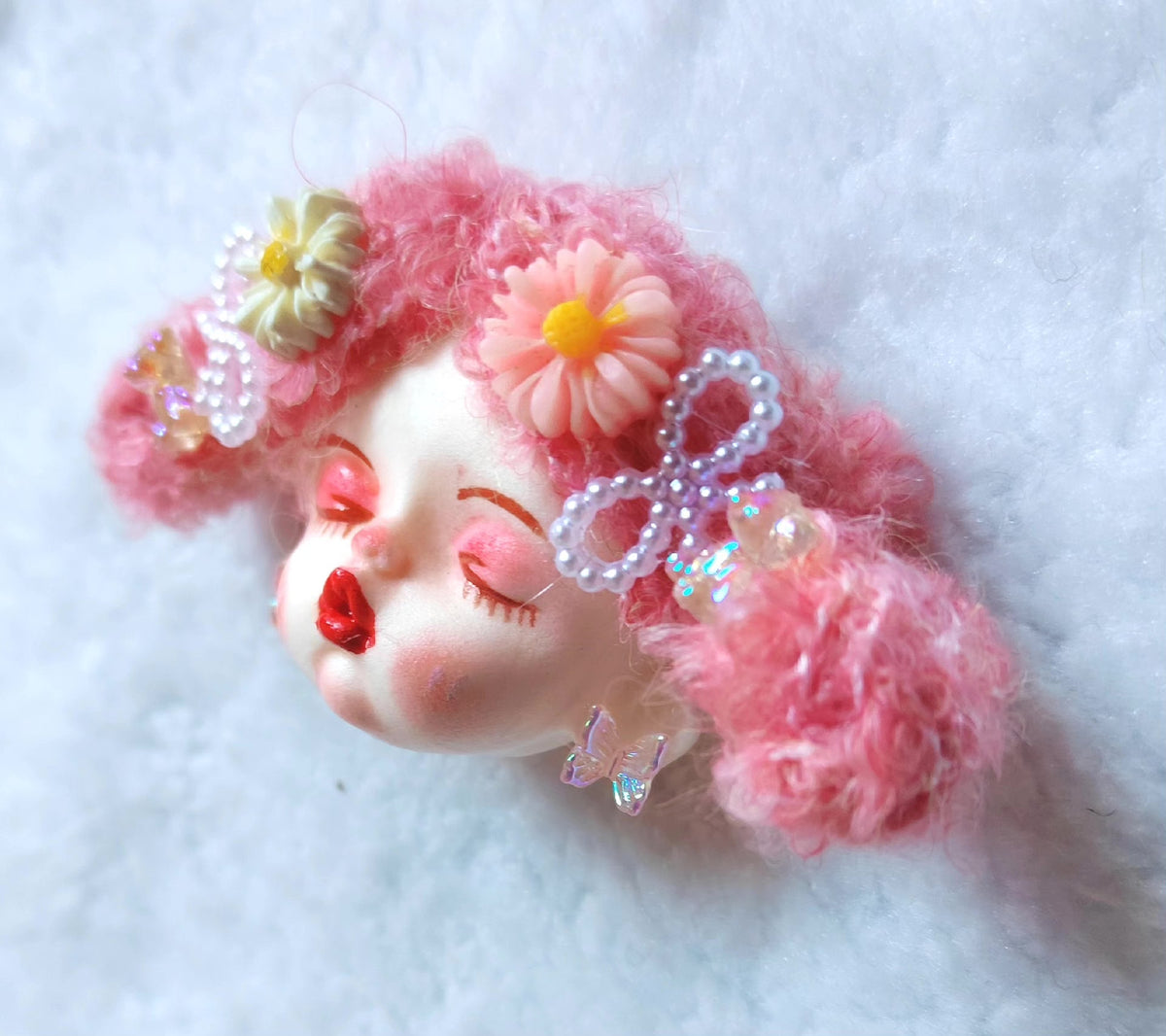 Clay Doll Head Brooch Lolita Style